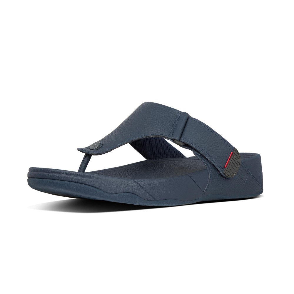 Fitflop Mens Sandals Navy - Trakk Ii Leather Toe-post - 45PEJHYXI